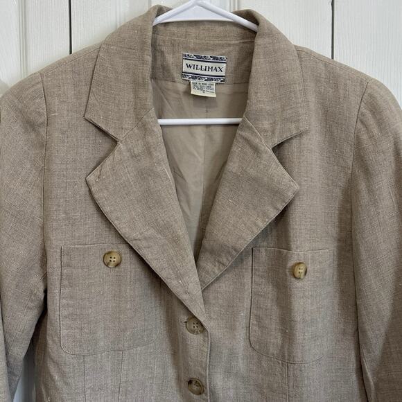 Linen Willimax Neutral Fully Lined Safari Lagenlook Blazer Size Small - Picture 2 of 7